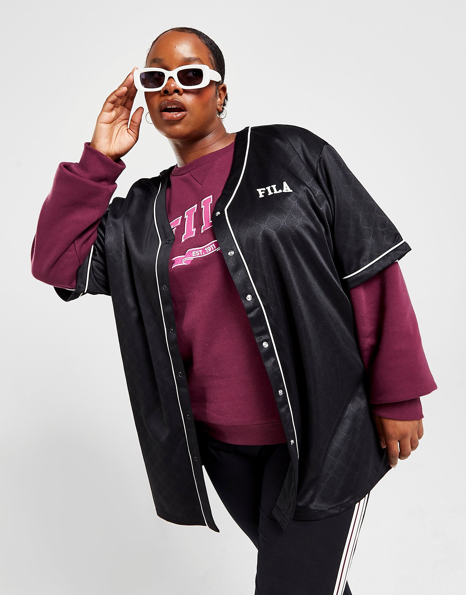 

Fila Plus Size All Over Print Baseball Shirt - Black - Womens, Black