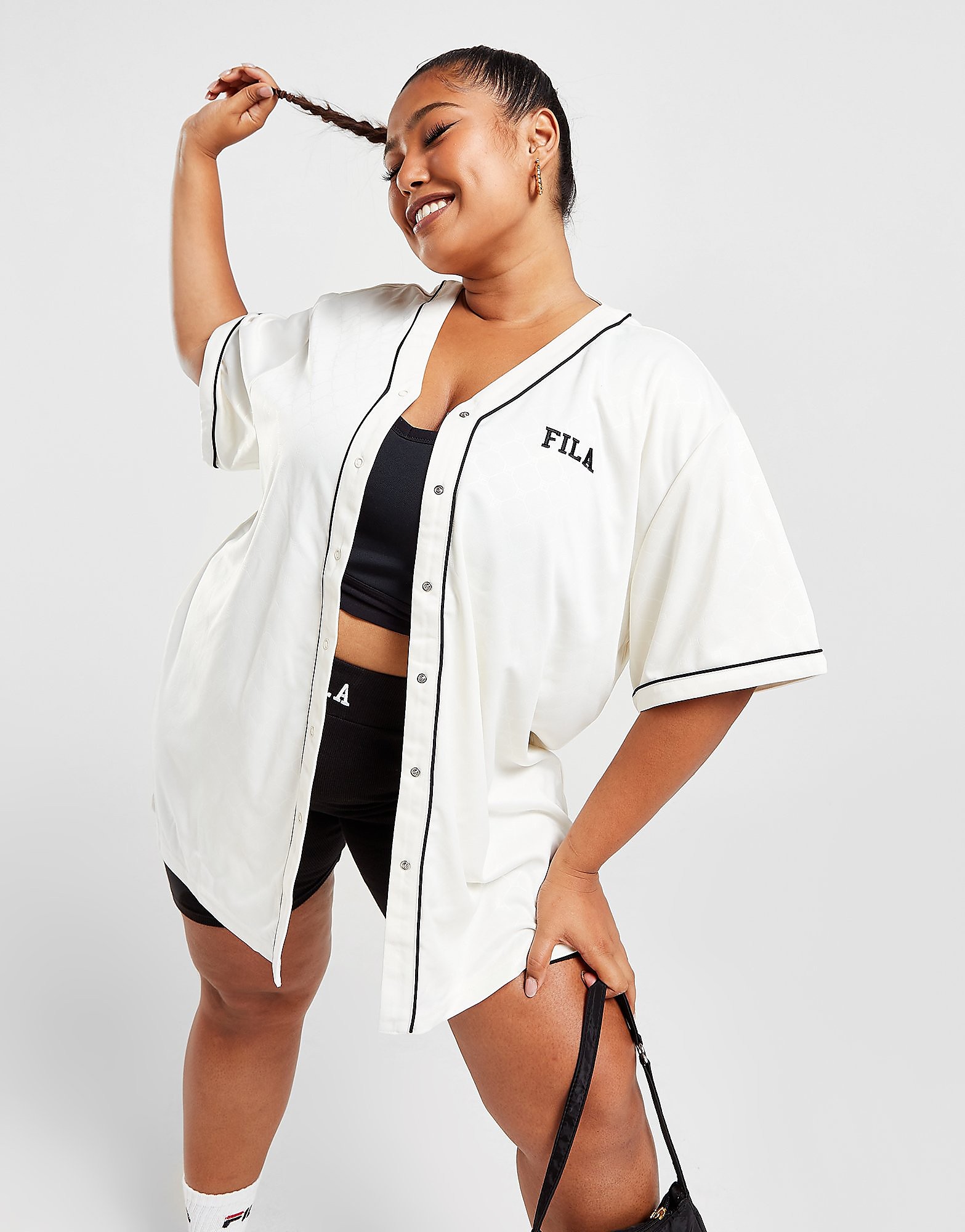 

Fila Plus Size All Over Print Baseball Shirt - White - Womens, White