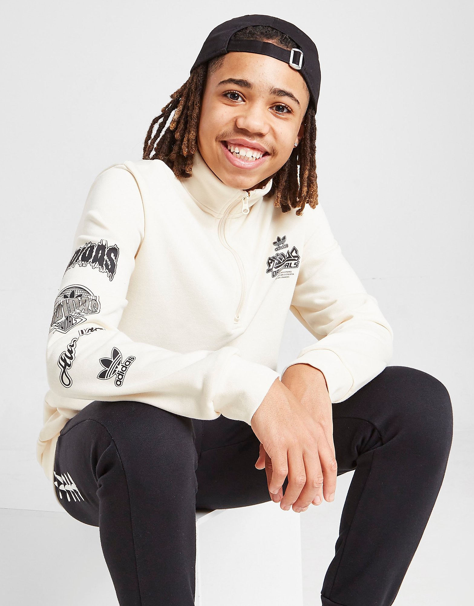 

adidas Originals Sticker 1/2 Zip Fleece Junior - Wonder White - Kids, Wonder White