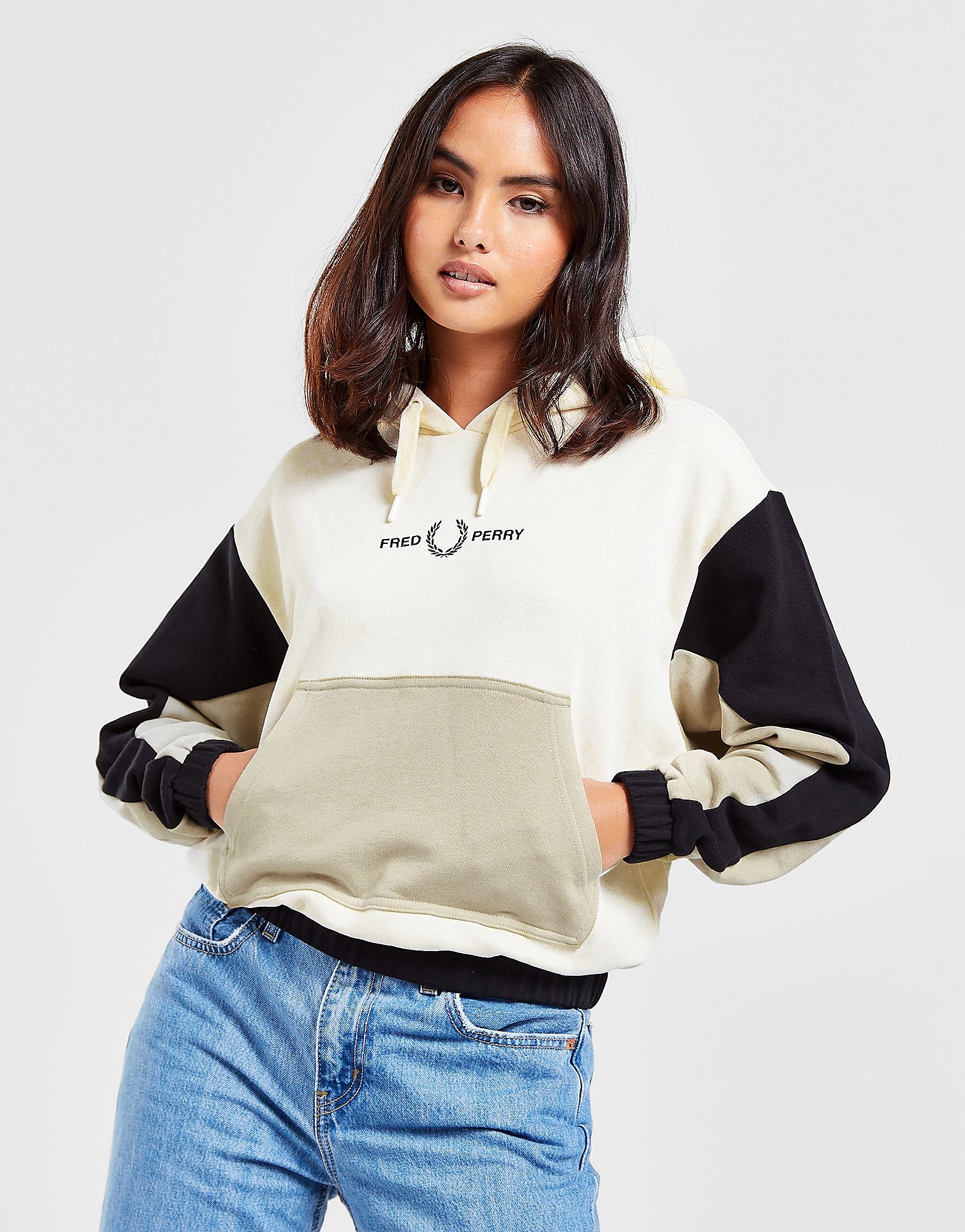 

Fred Perry Colourblock Overhead Hoodie - White - Womens, White