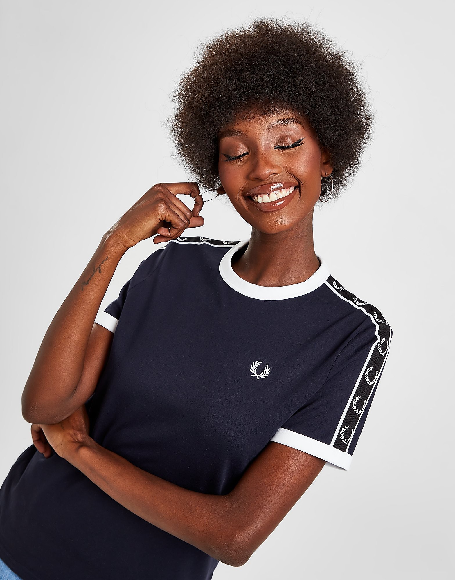

Fred Perry Tape Ringer T-Shirt - Blue - Womens, Blue