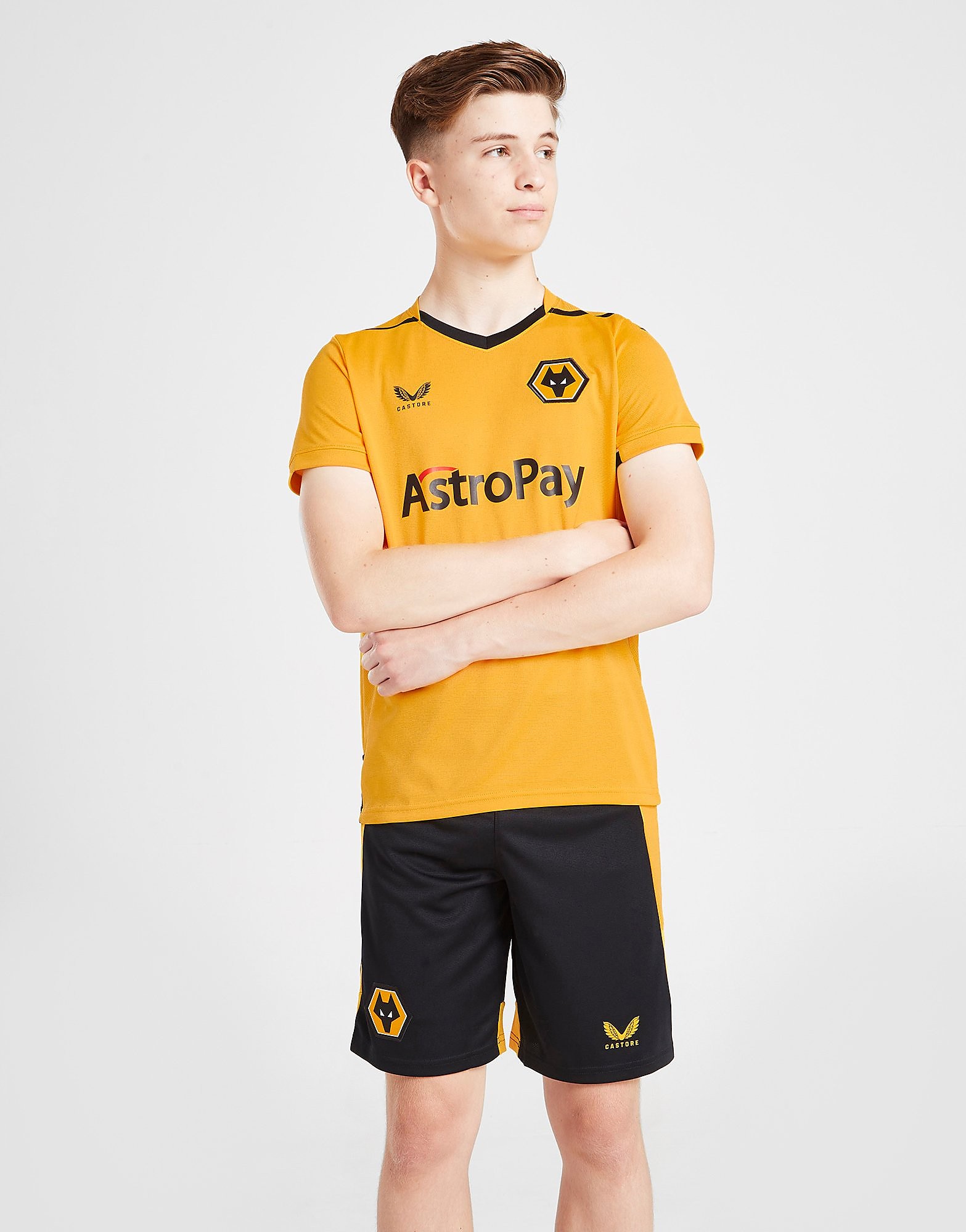 Castore Calções do Equipamento Principal Wolverhampton Wanderers FC 2022/23 para Júnior - Preto - Kids, Preto