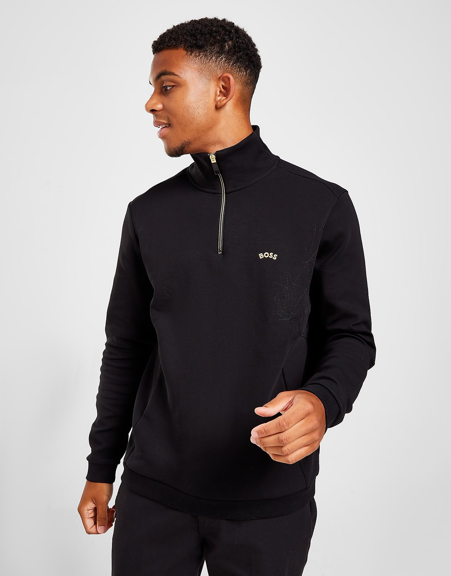 

BOSS 1/2 Zip Sweatshirt - Black - Mens, Black