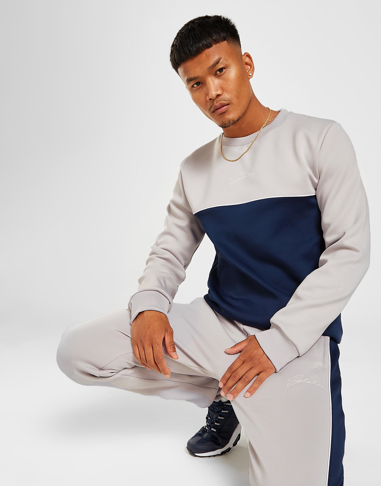 

Status Wave Poly Tracksuit - Grey/Navy - Mens, Grey/Navy