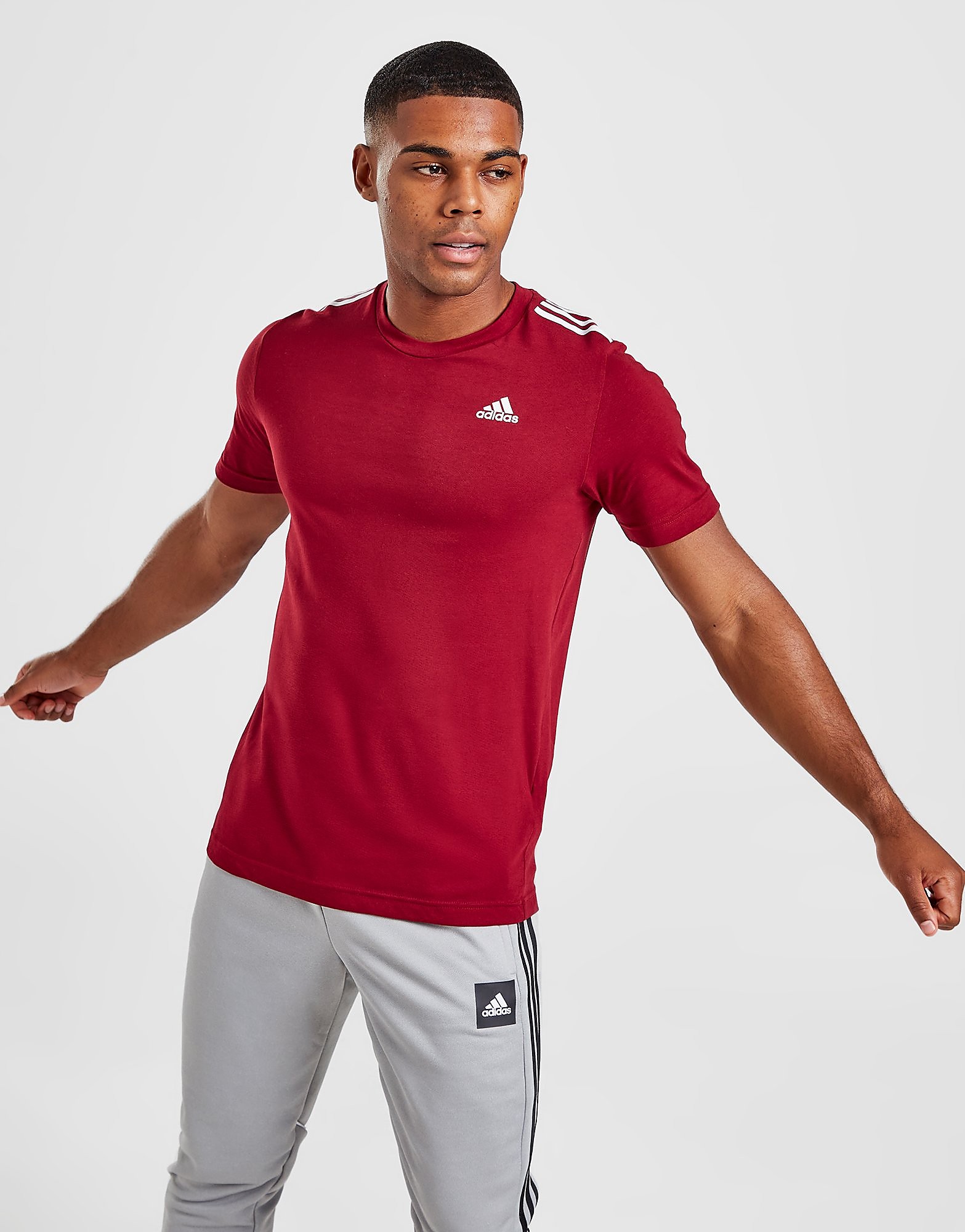 

adidas Badge of Sport 3-Stripes T-Shirt - Only at JD - RED/BURG - Mens, RED/BURG
