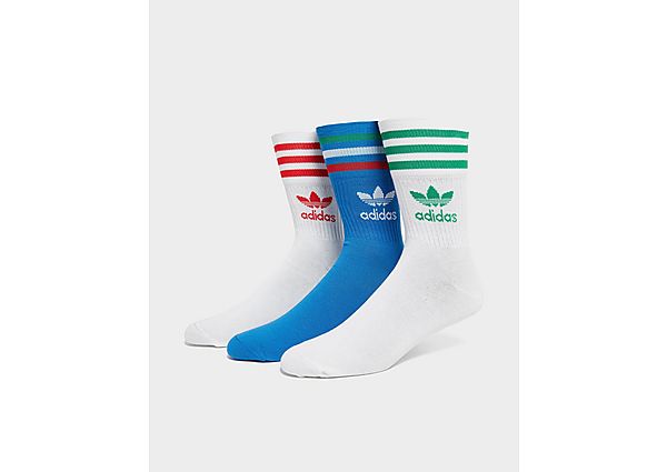 Adidas Originals 3 Pack Solid Mid Crew Socks - White / White / Bright Royal/Blue, White / White / Bright Royal/Blue