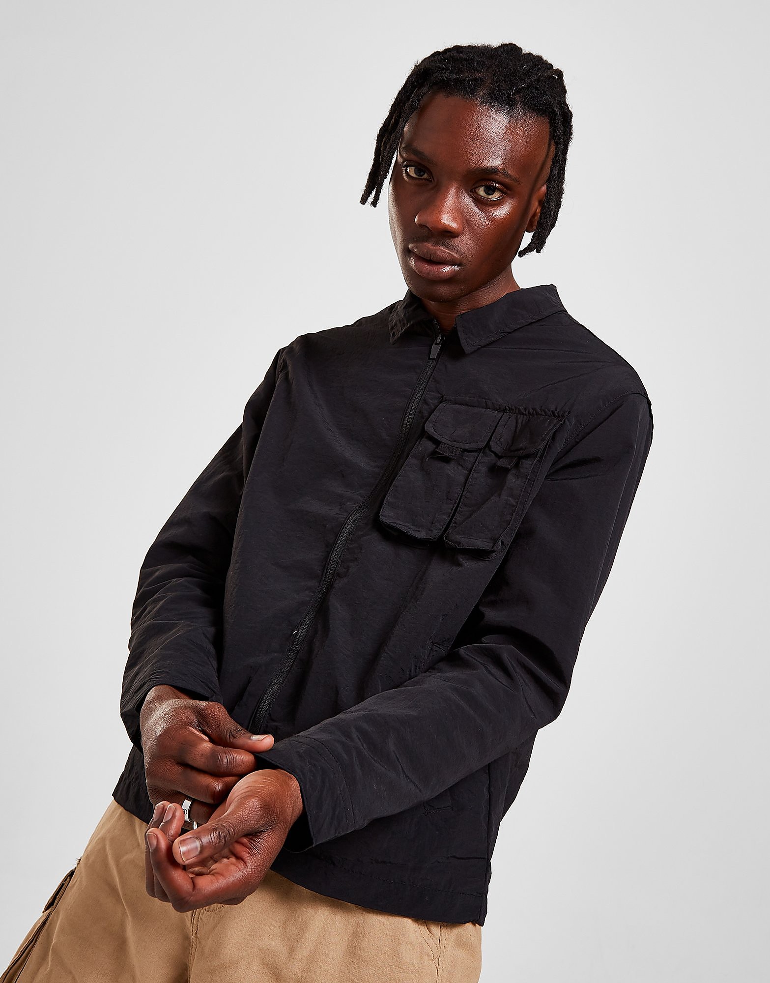 Brave Soul Tech Woven Overshirt - Black - Mens, Black