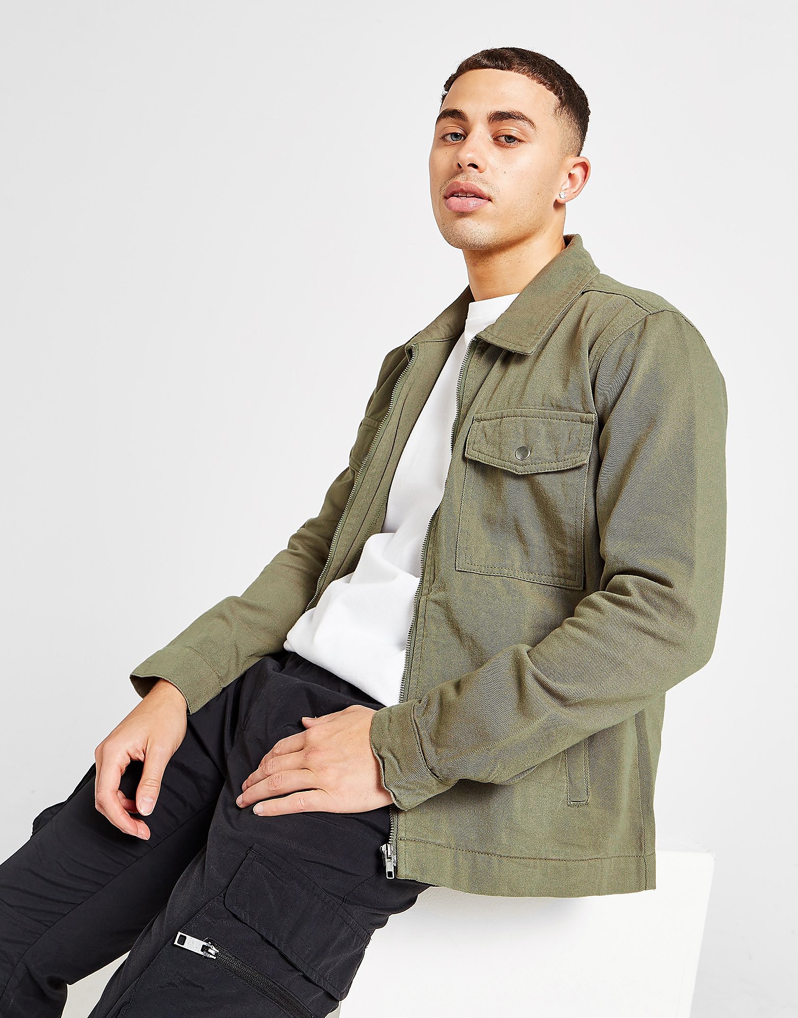 

Brave Soul Twill Zip Overshirt - Green - Mens, Green