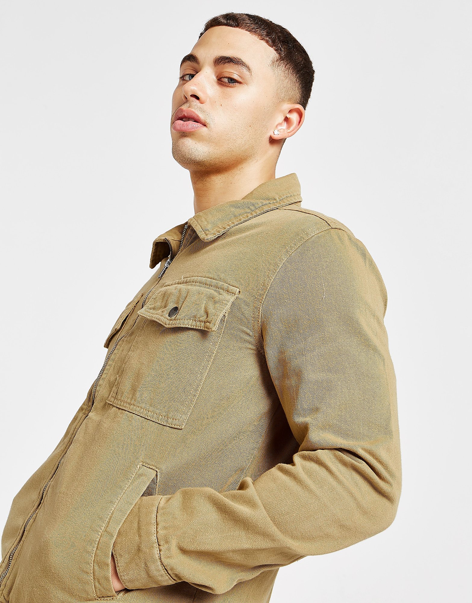 

Brave Soul Twill Zip Overshirt - Brown - Mens, Brown
