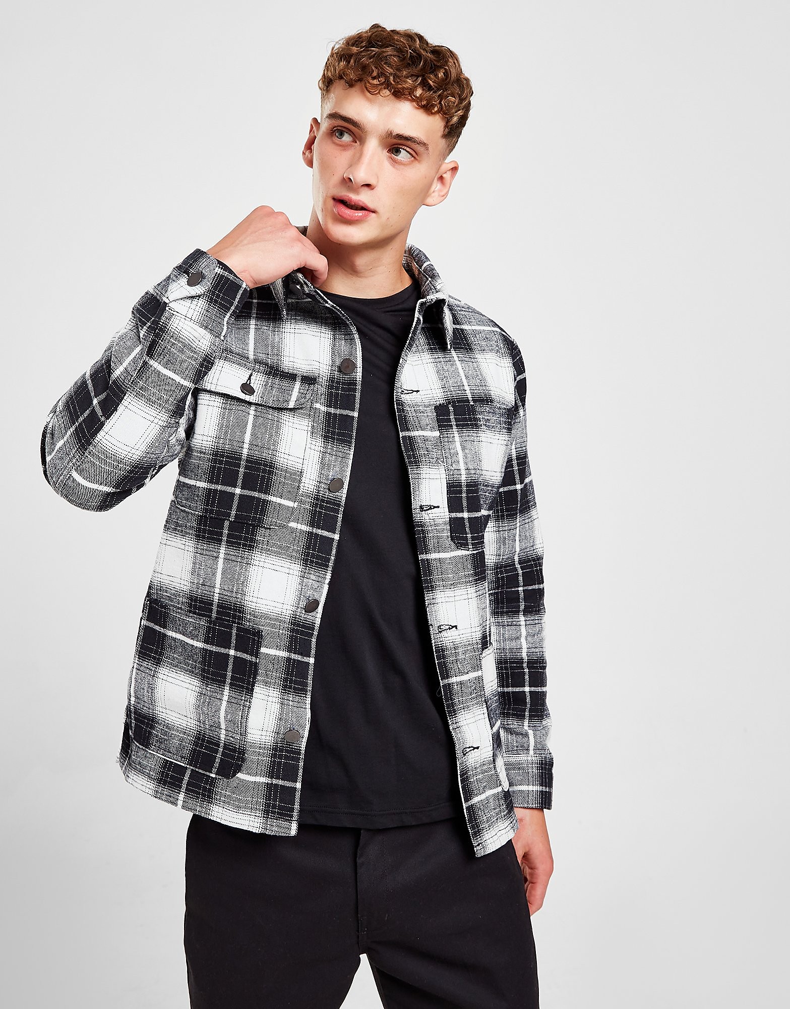 

Brave Soul Flannel Overshirt - Black - Mens, Black