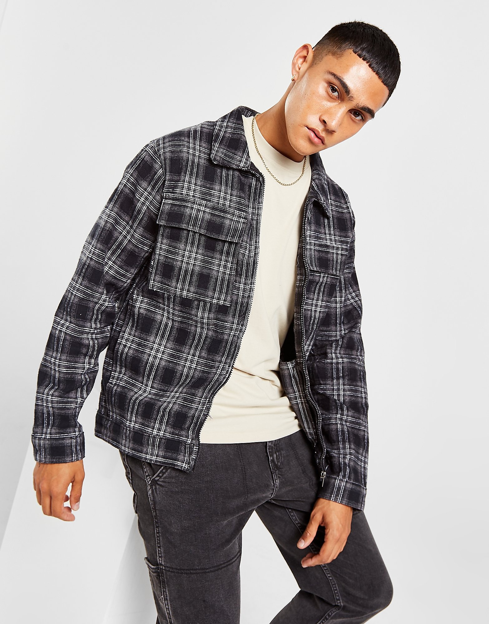 

Brave Soul Flannel Full Zip Overshirt - Grey - Mens, Grey