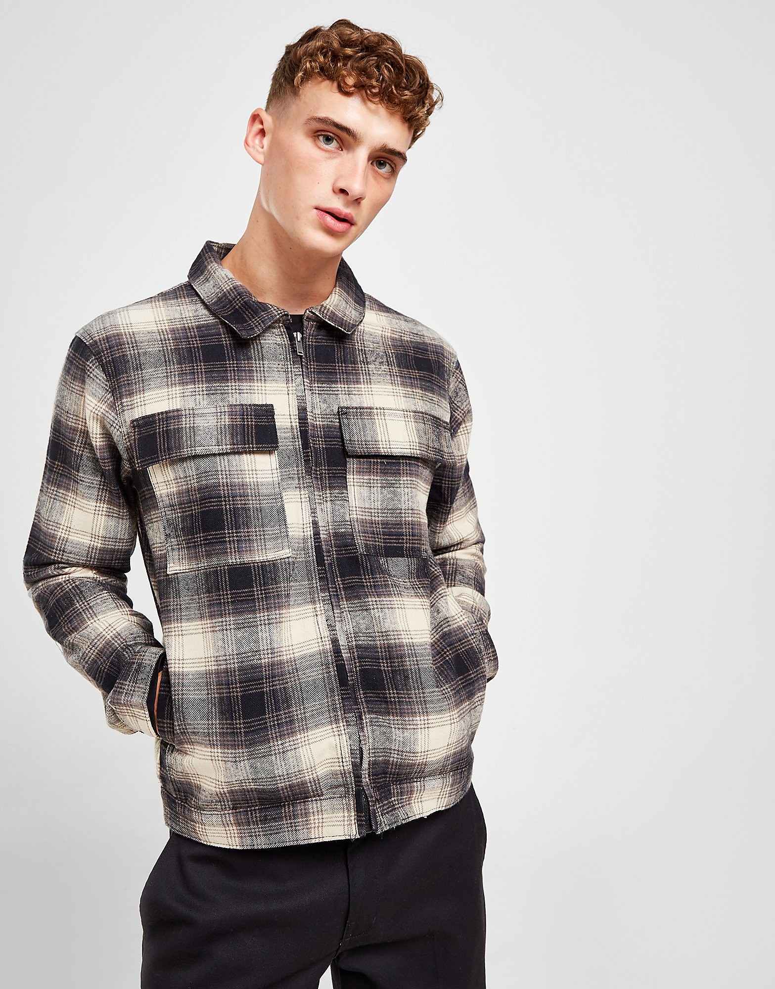 

Brave Soul Flannel Full Zip Overshirt - Beige - Mens, Beige