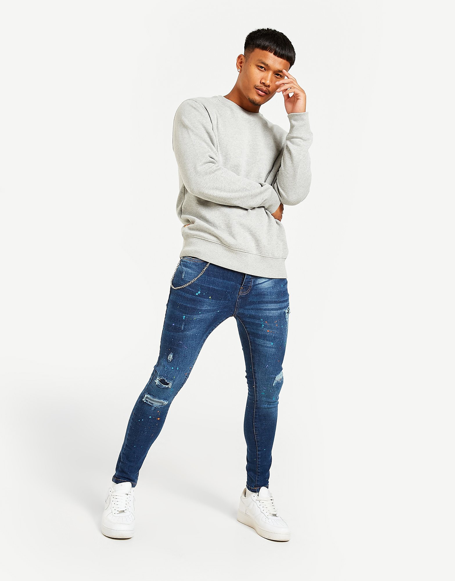 

Brave Soul Skinny Paint Chain Jeans - Blue - Mens, Blue