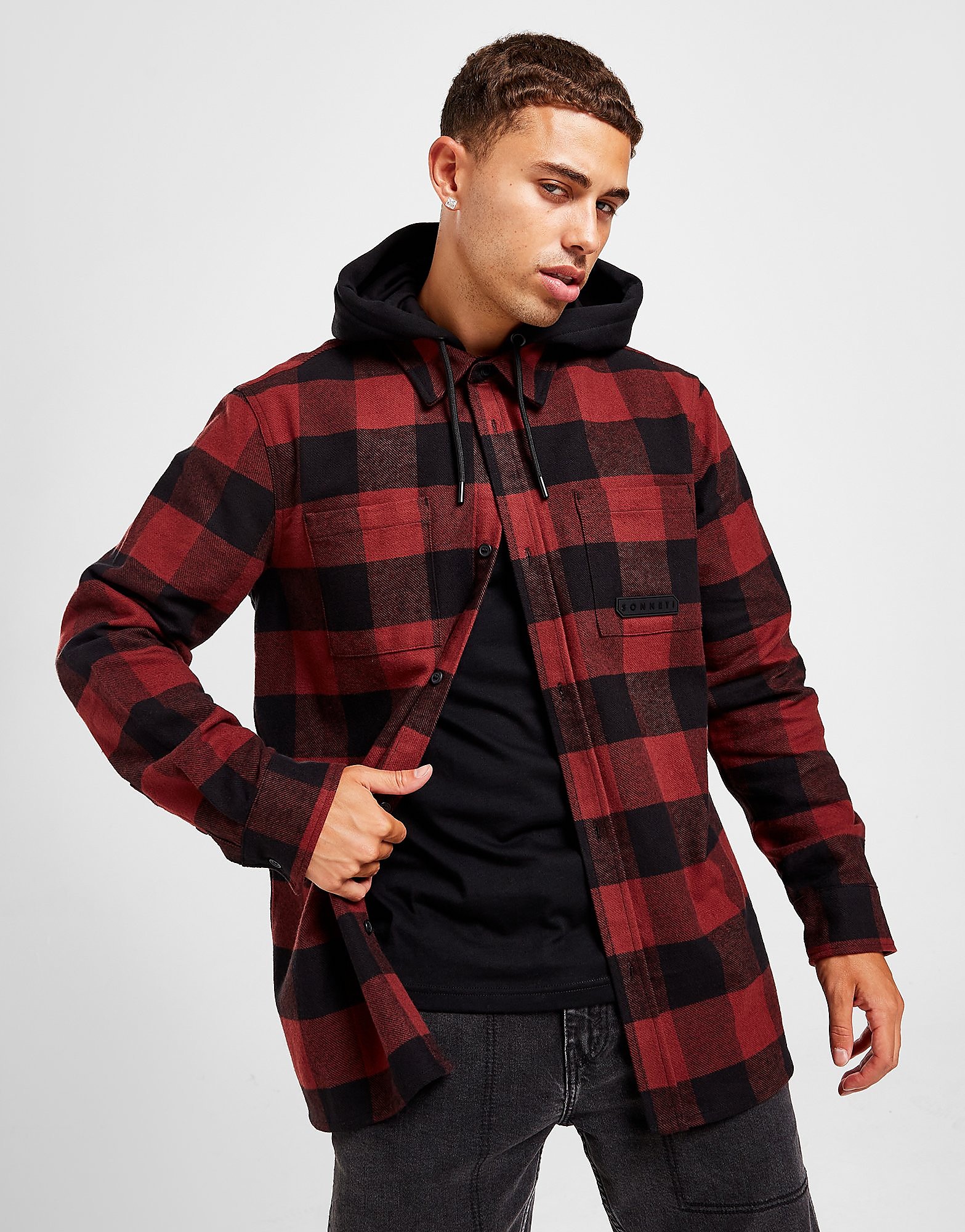

Sonneti Vision Hooded Shirt - Red/Black - Mens, Red/Black