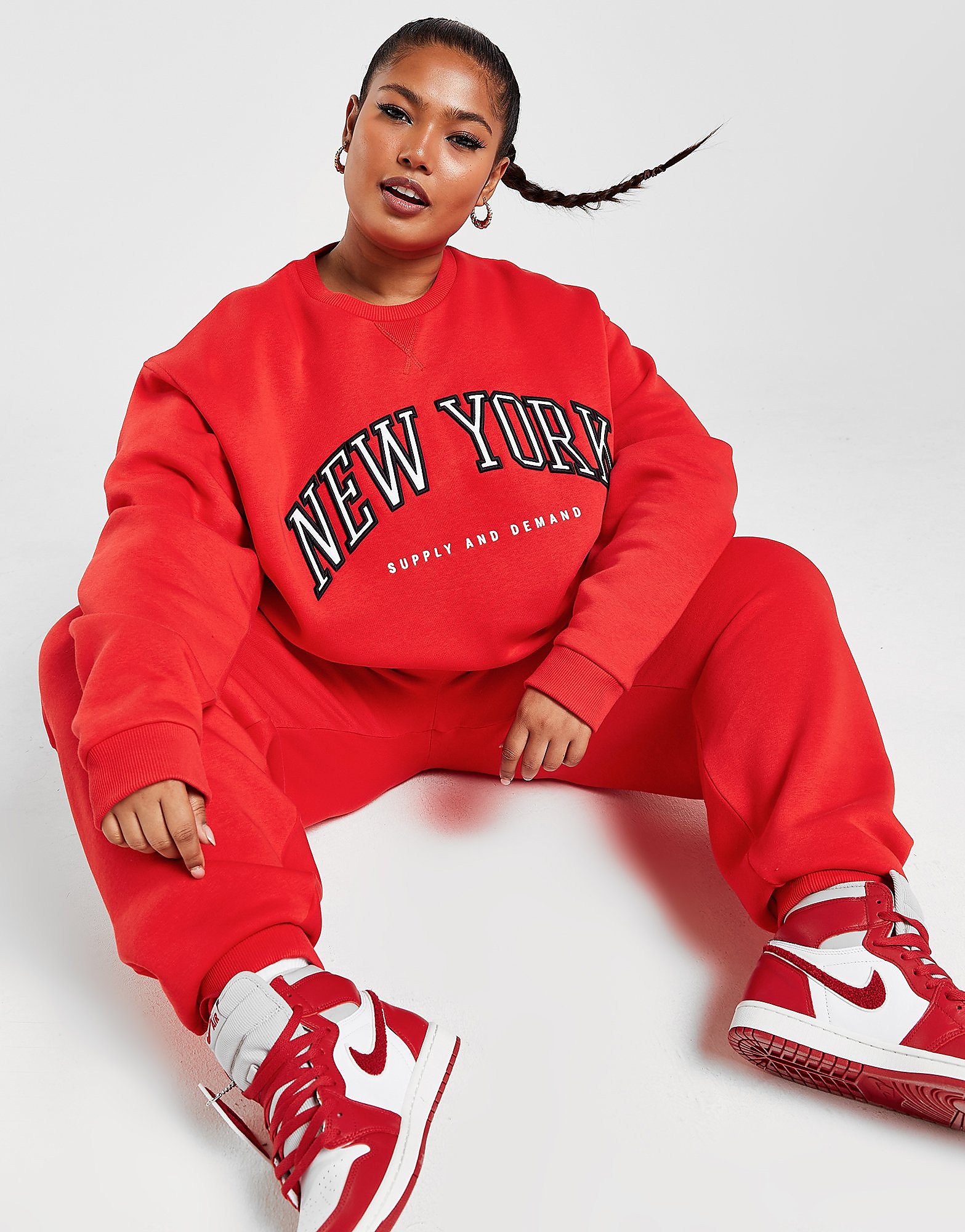 Supply & Demand Plus Size Varsity Crew Sweatshirt - Red - Womens, Red