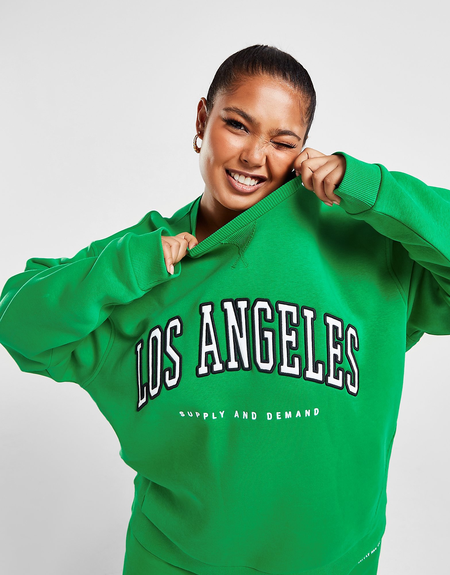 Supply & Demand Plus Size Varsity Crew Sweatshirt - Green - Womens, Green