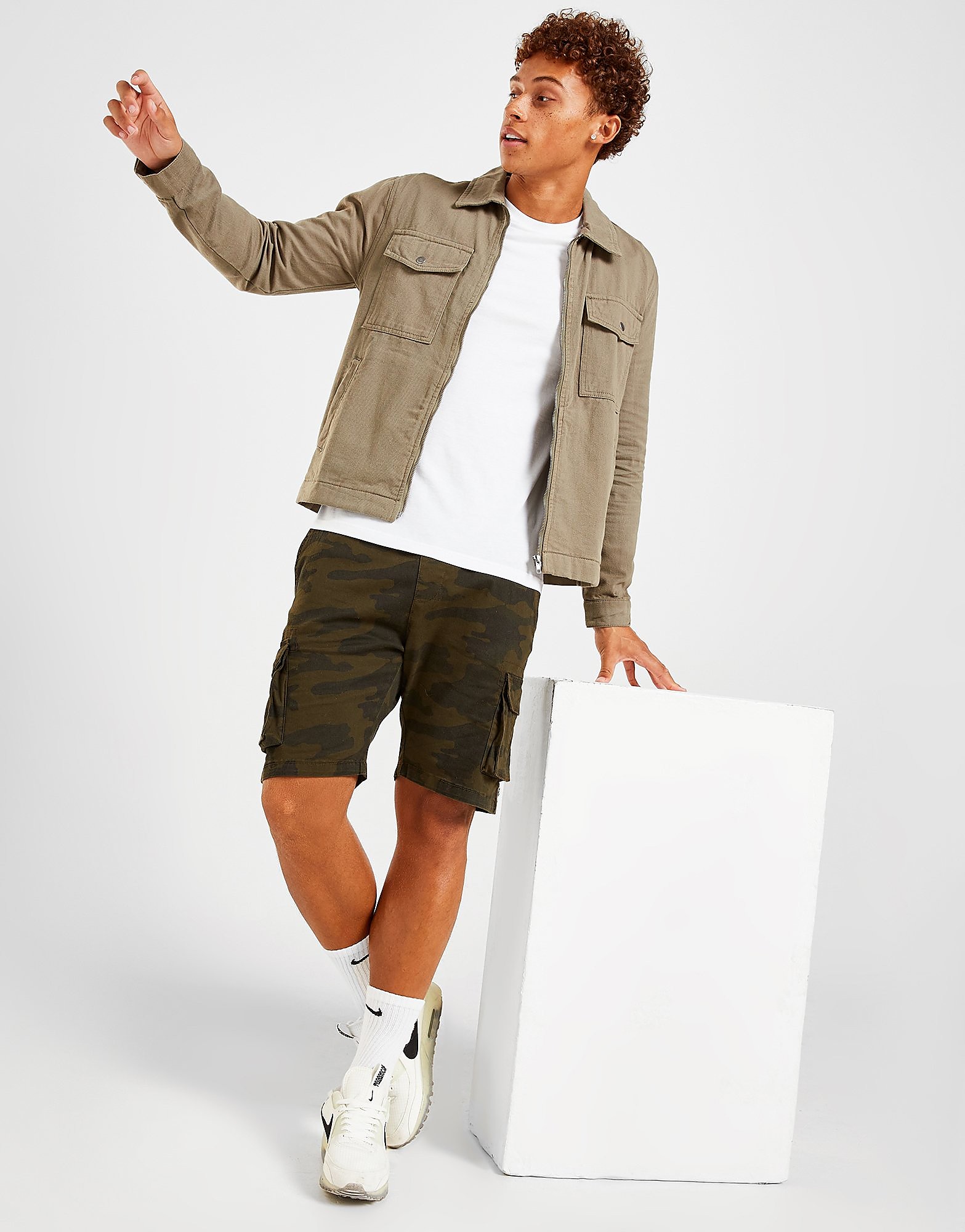 

Brave Soul Twill Cargo Camo Shorts - Green - Mens, Green