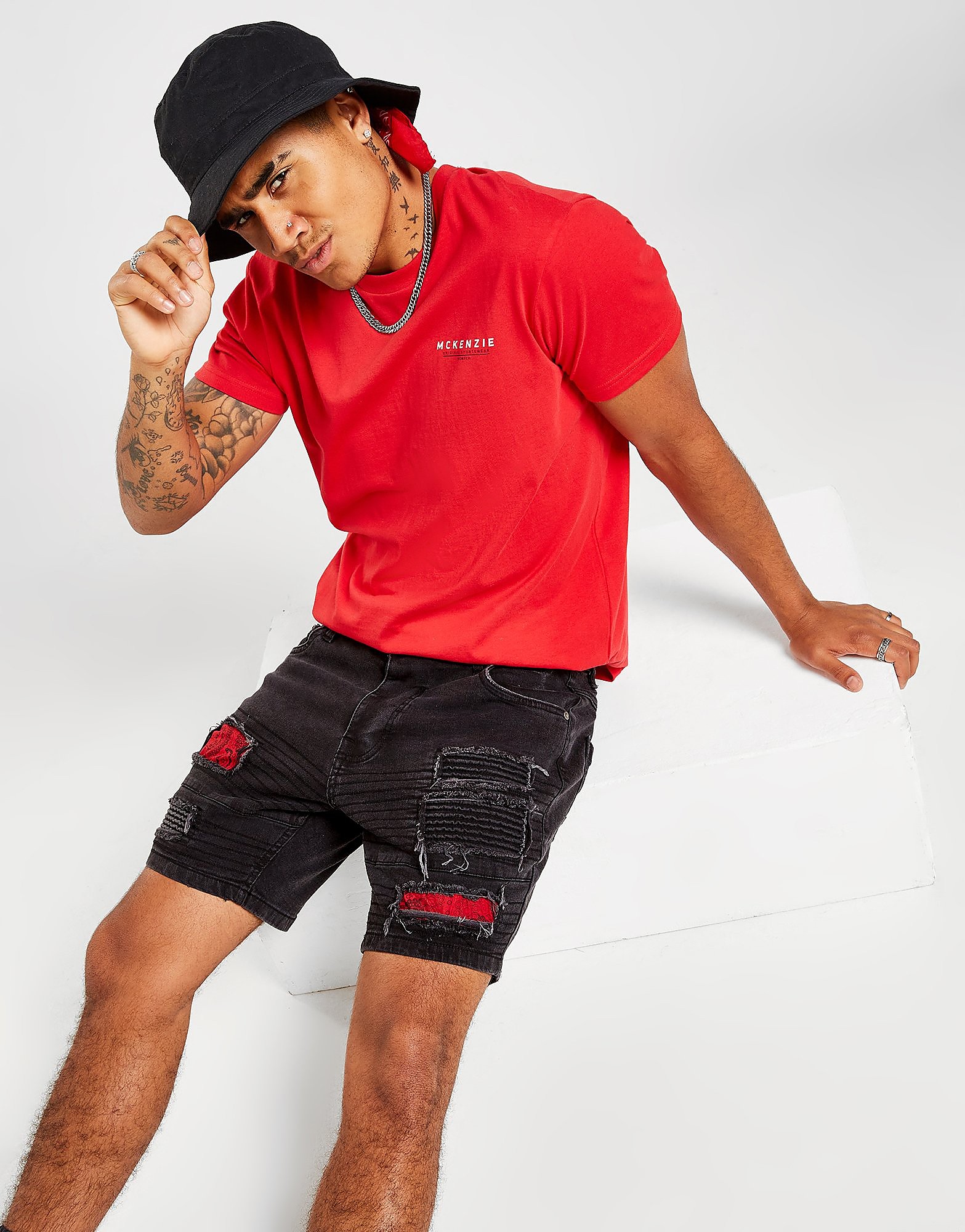 

Brave Soul Biker Denim Shorts - Black - Mens, Black