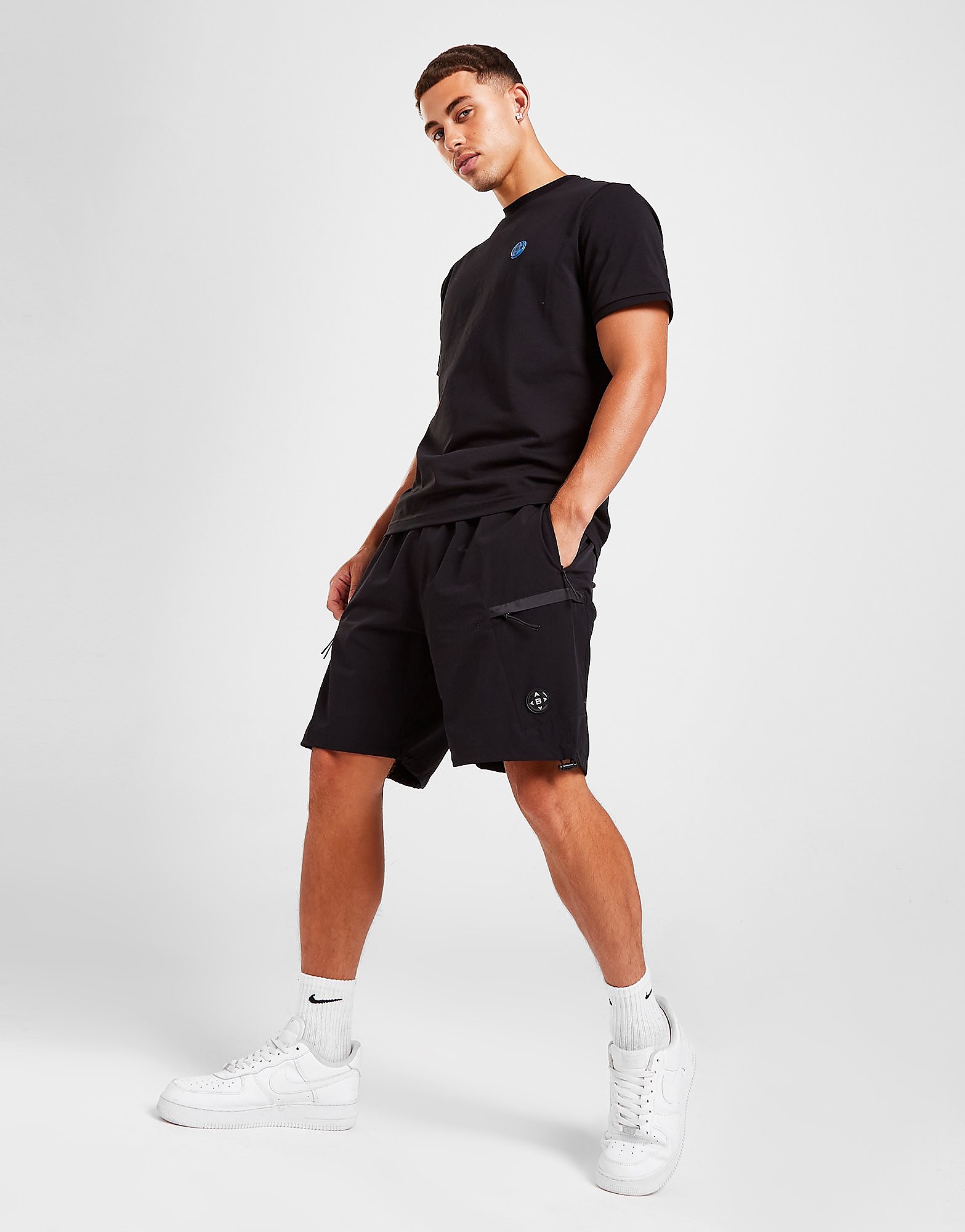 

B Malone Compass Cargo Shorts - Black - Mens, Black