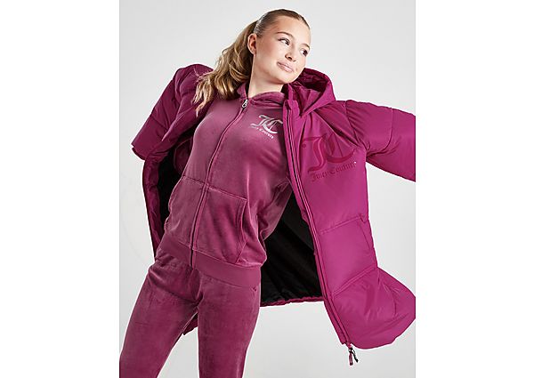 juicy couture girls' longline puffa jacket junior - pink, pink