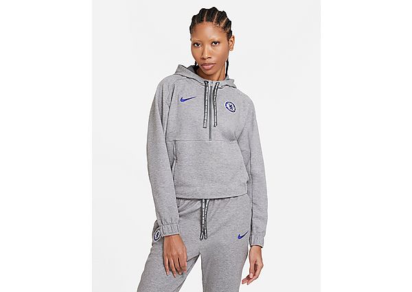 Nike Sweat à capuche de football court à demi-zip Chelsea FC pour Femme - Anthracite/Heather/Concord