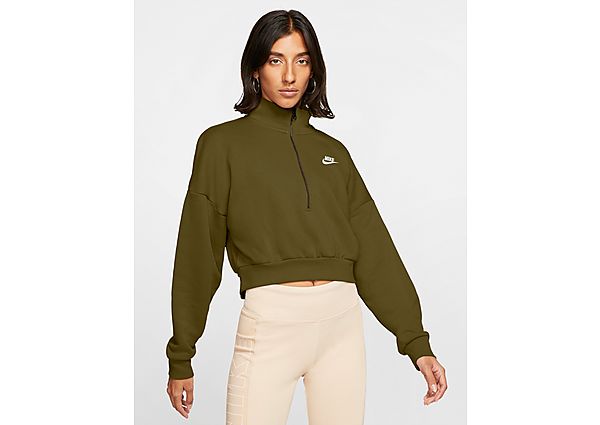 Nike Sweatshirt Crop Essential Crop 1/4 Femme - Olive Flak/White, Olive Flak/White