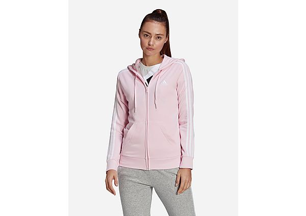 adidas Veste à capuche Essentials French Terry 3-Stripes Full-Zip - Clear Pink / White, Clear Pink /