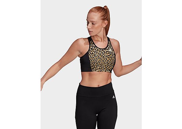 adidas Brassière AEROREADY Designed 2 Move Leopard Print - Hazy Beige / Black, Hazy Beige / Black