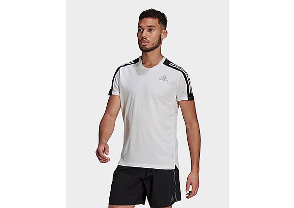 adidas T-shirt Own The Run 3-Stripes Running - White / Black / White, White / Black / White