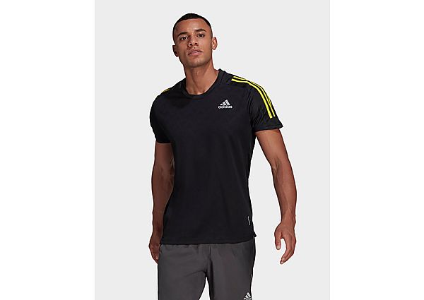 adidas T-shirt Own The Run 3-Stripes Running - Black / Black / Acid Yellow, Black / Black / Acid Yel