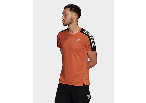 adidas T-shirt Own The Run 3-Stripes Running - Hazy Copper / Black / White, Hazy Copper / Black / Wh