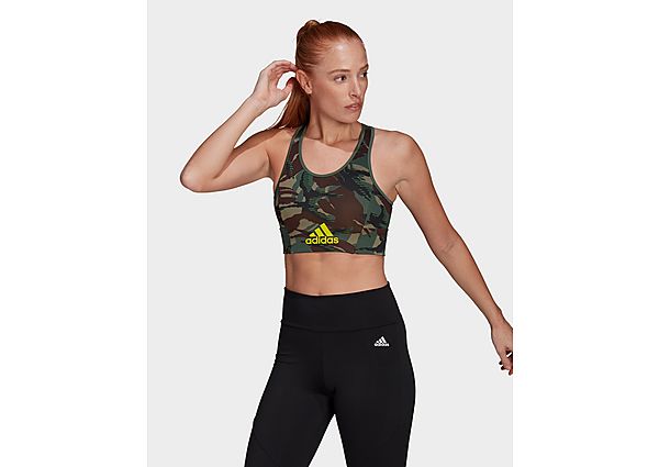 adidas Brassière AEROREADY Designed 2 Move Camouflage-Print - Green Oxide / Acid Yellow, Green Oxide