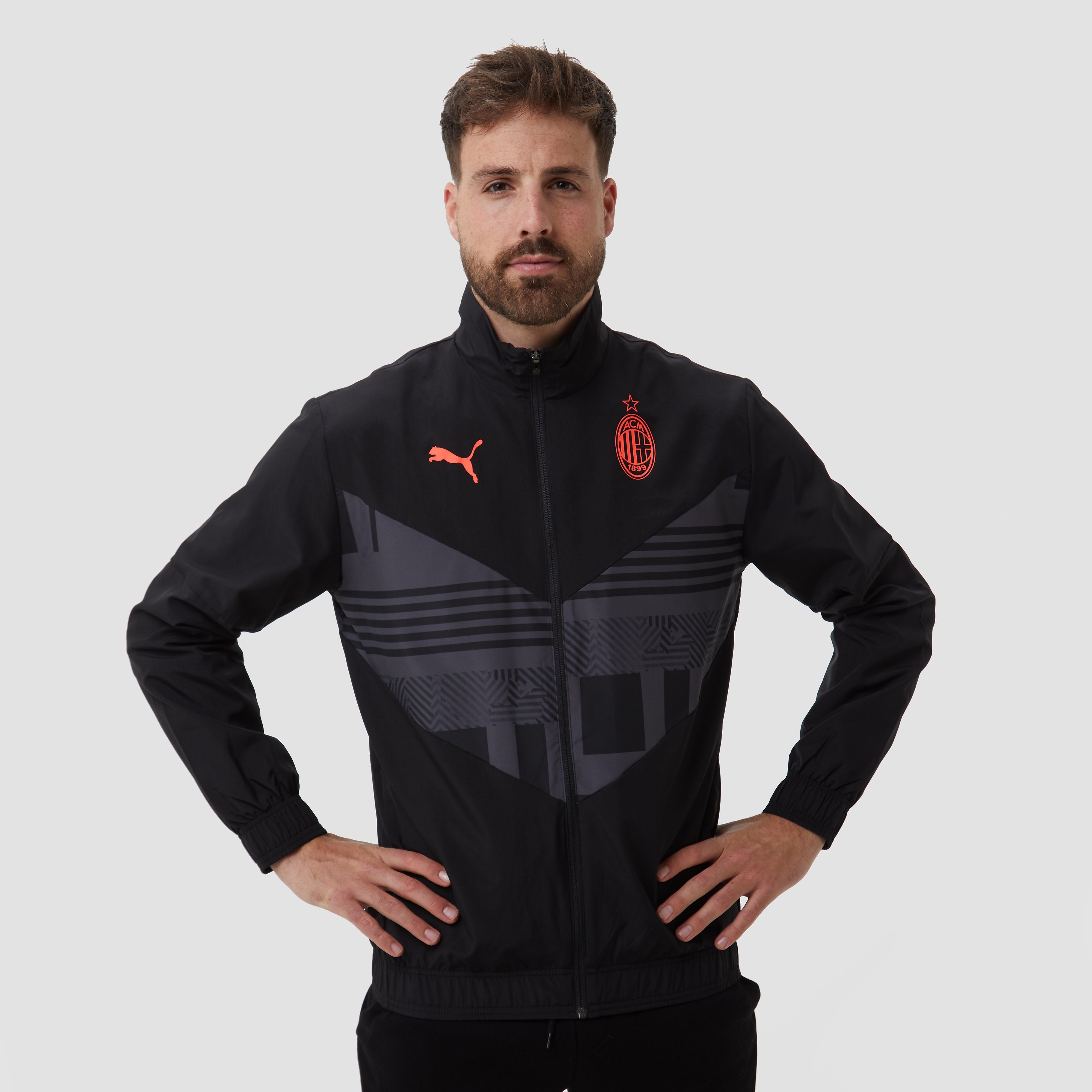 Puma ac milan prematch trainingsjas 21 22 zwart rood heren