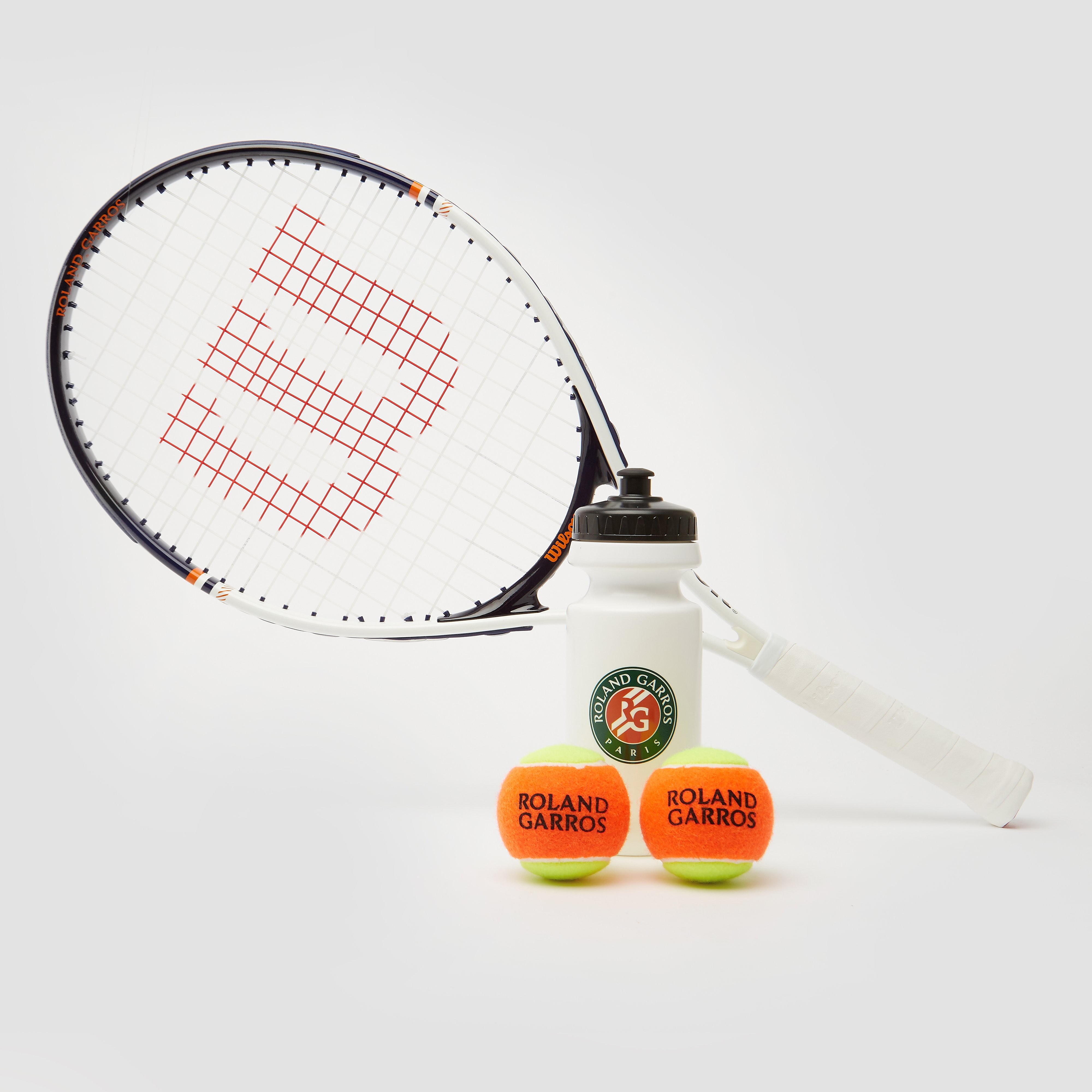Wilson wilson roland garros kit 25 tennisracket tennisballen bidon wit oranje