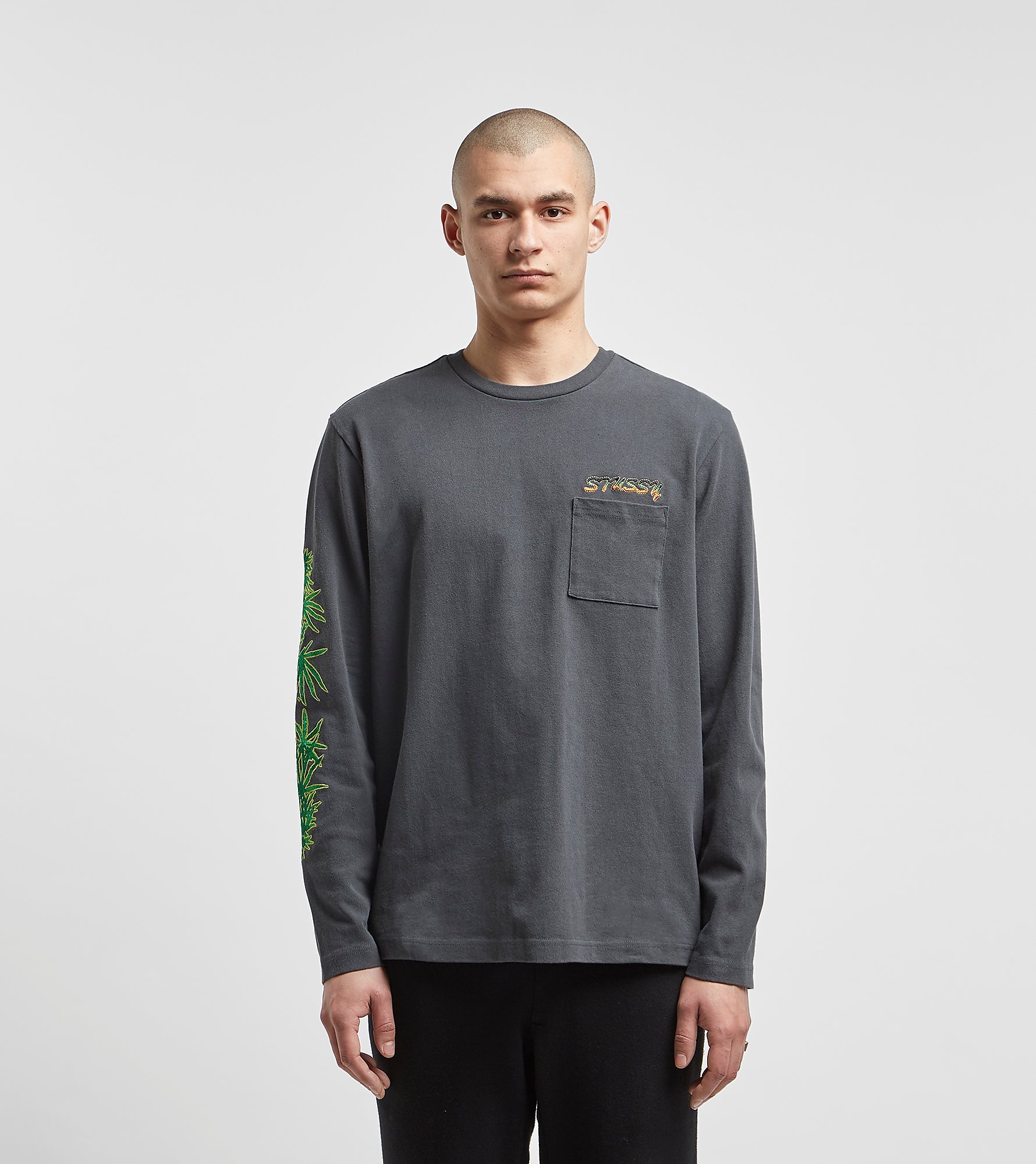 Stussy Leaves Long Sleeve T Shirt Grijs stussy kopen in de aanbieding