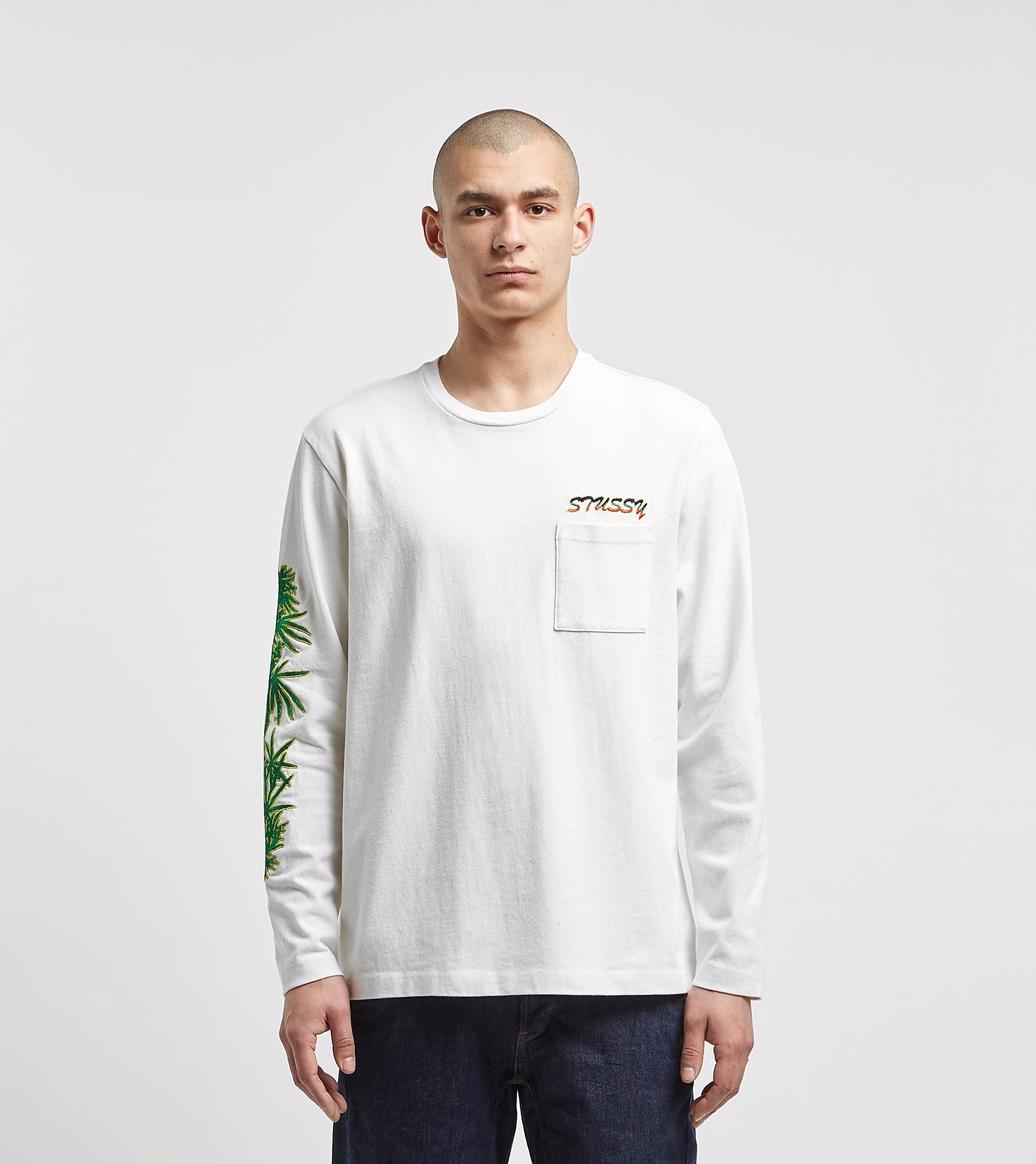 Stussy Leaves Long Sleeve T Shirt Wit stussy kopen in de aanbieding