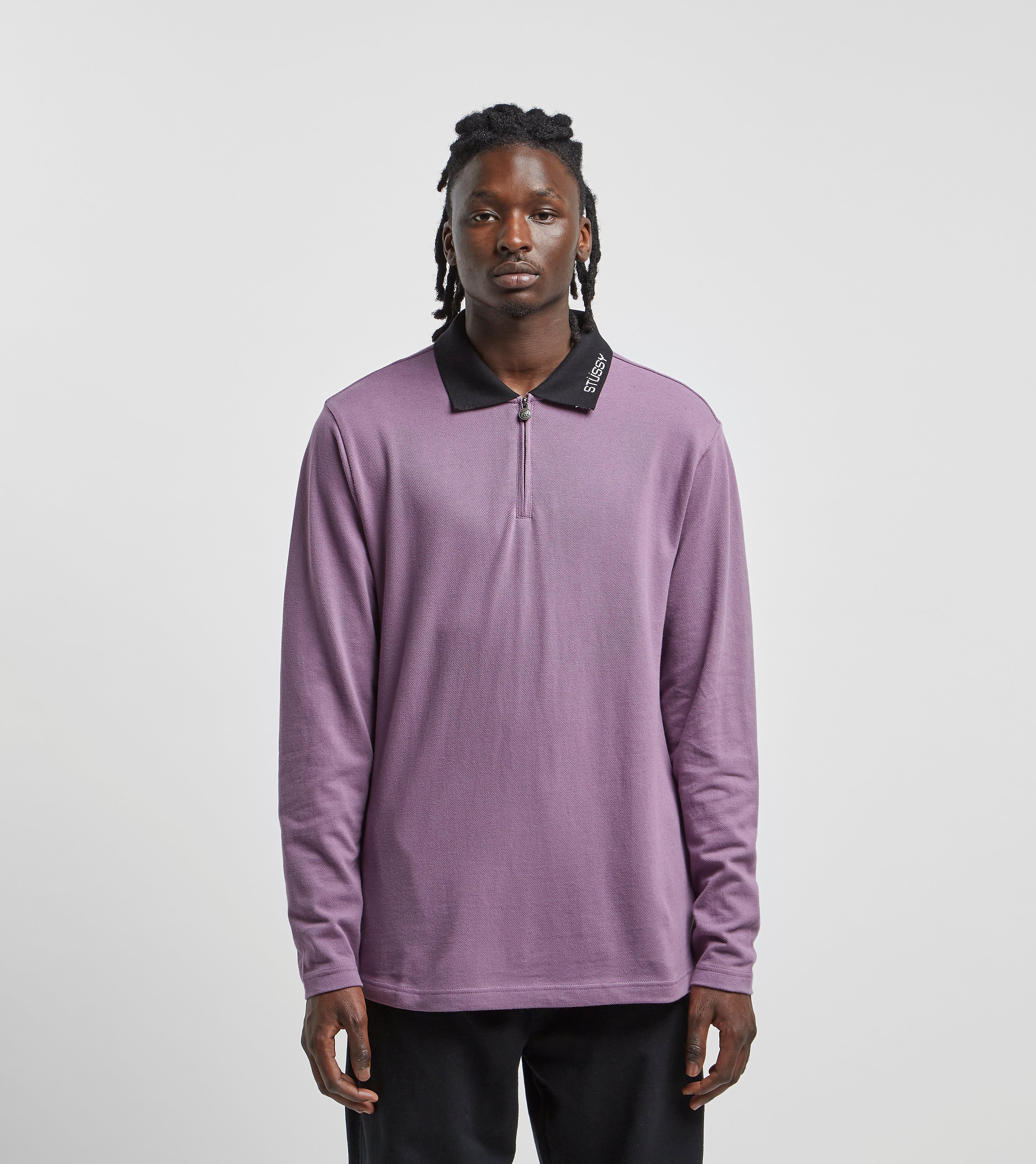 Stussy Lion Long Sleeve Zip Polo Paars stussy kopen in de aanbieding