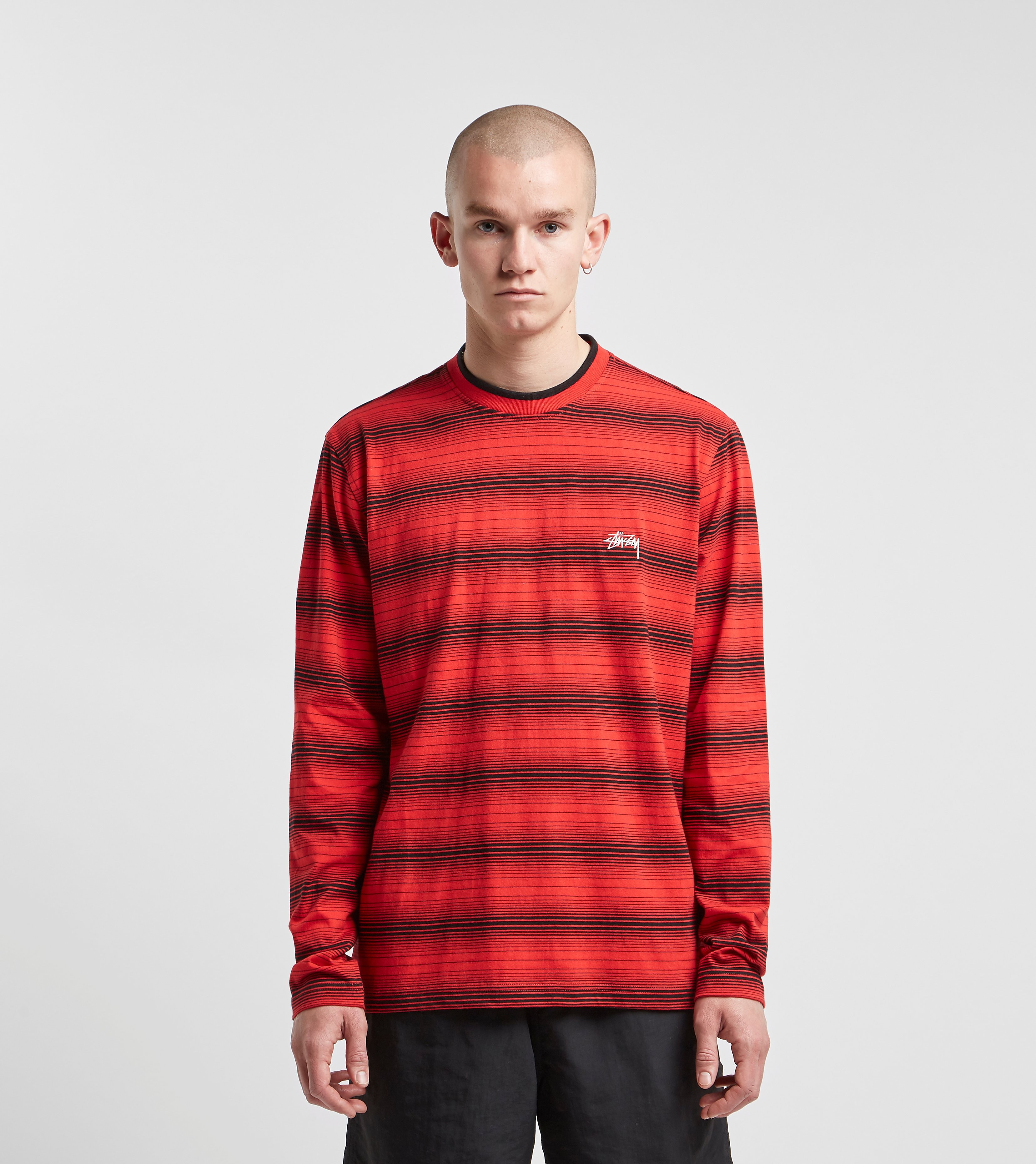Stussy Long Sleeve Ombre Crew T Shirt Rood stussy kopen in de aanbieding