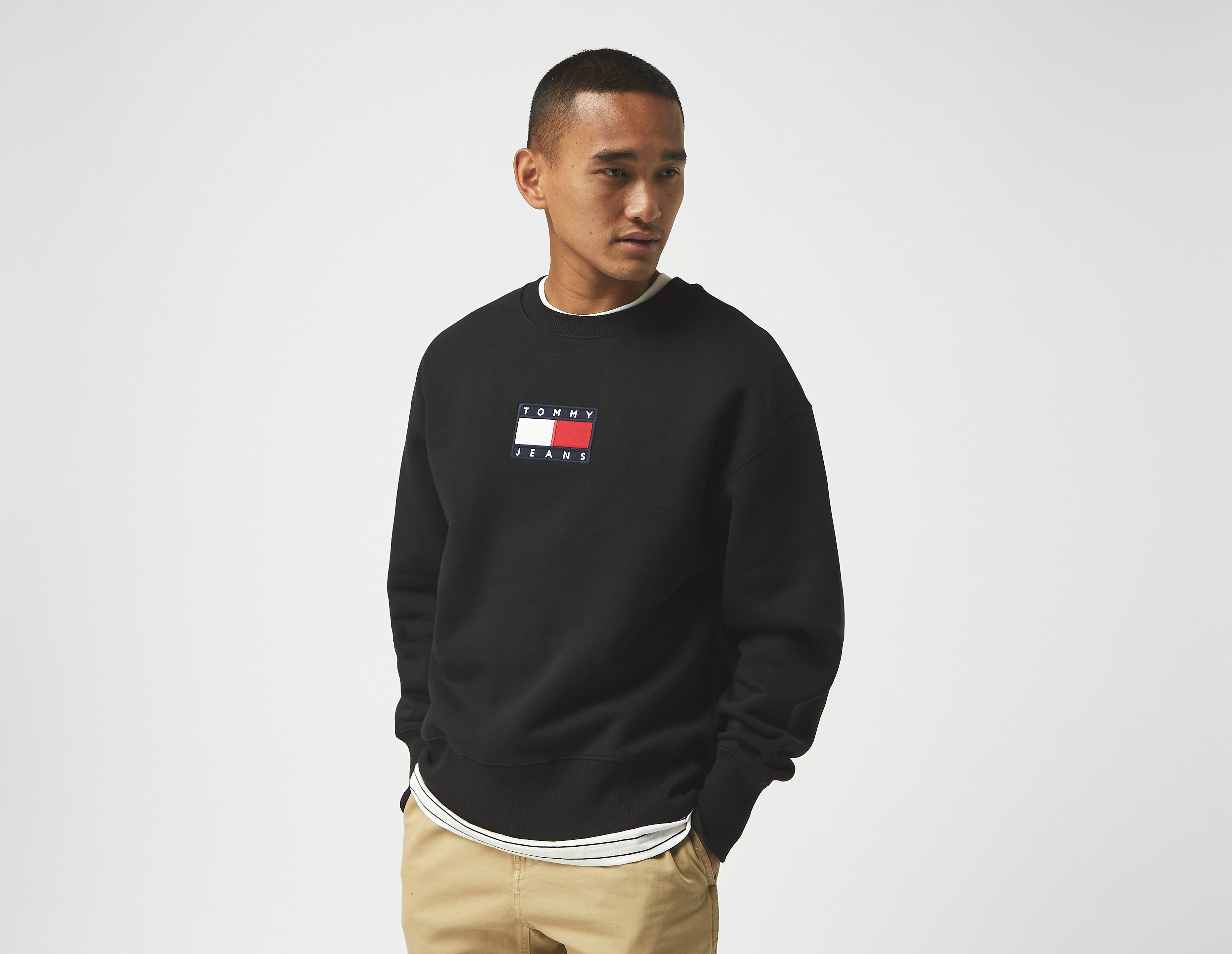 Tommy Jeans Organic Cotton Fleece Flag Sweatshirt, nero