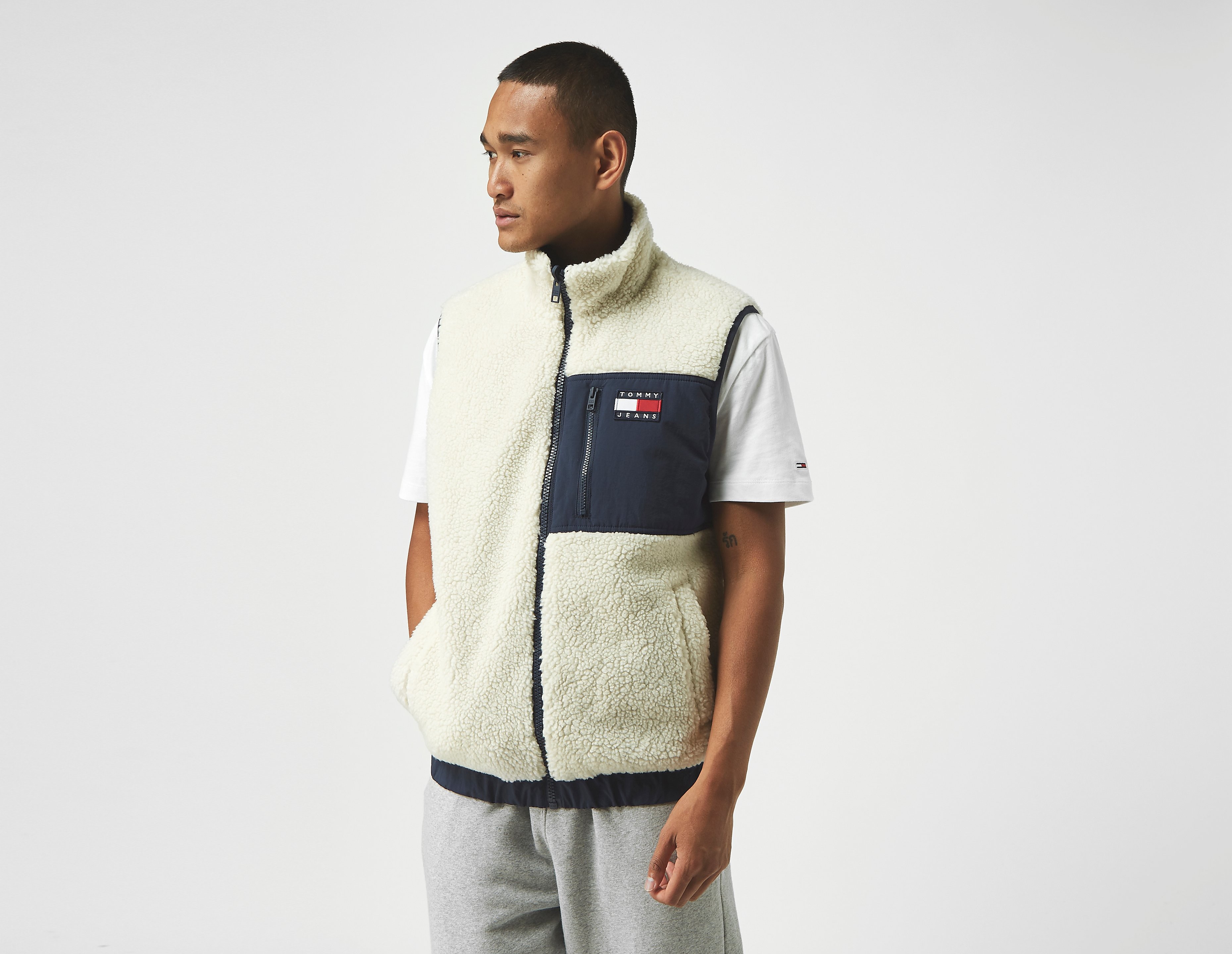 Tommy Jeans Reversible Colour-Block Sherpa Gilet, bianco