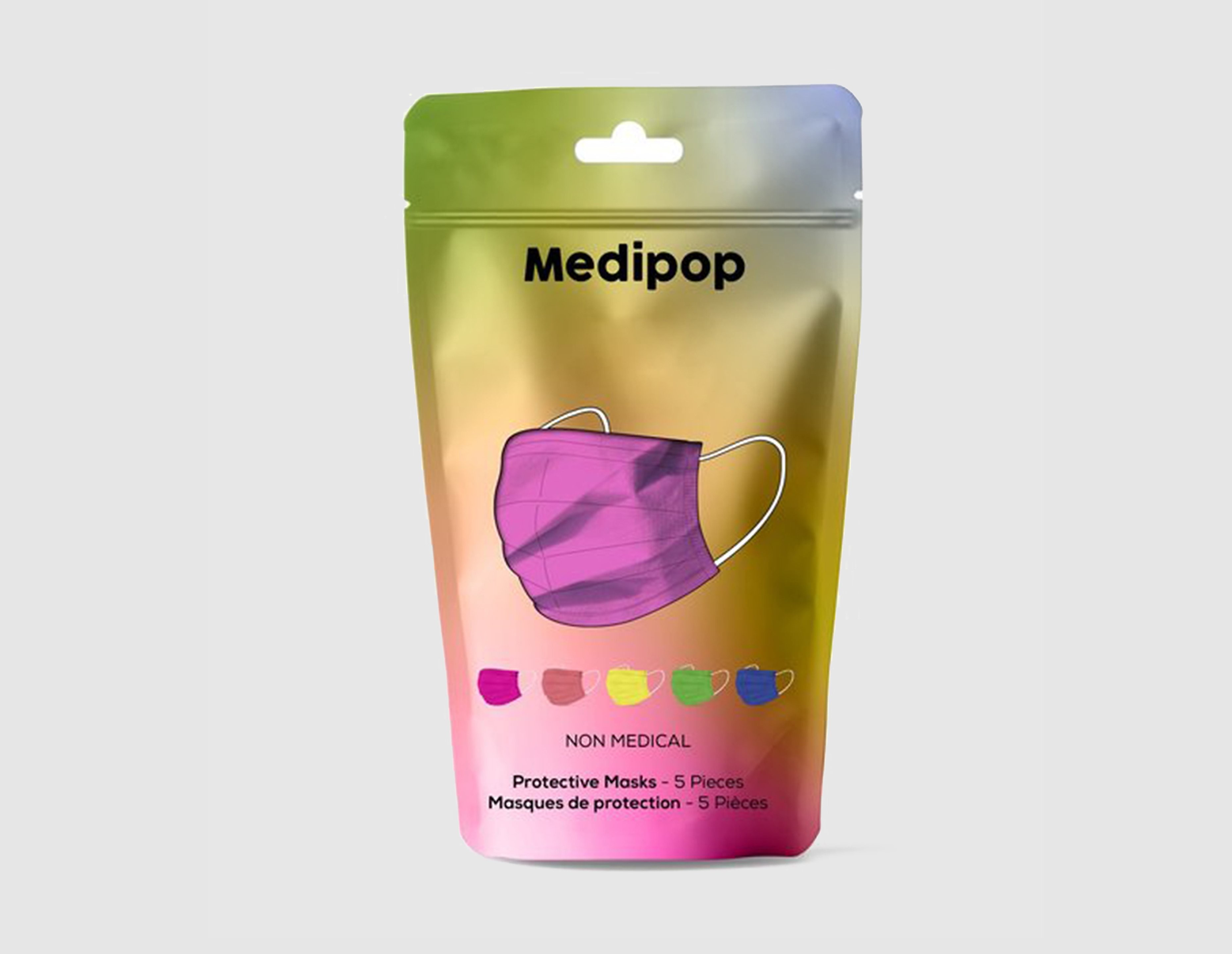 Medipop 5 Pack Disposable D Face Coverings, multicolore