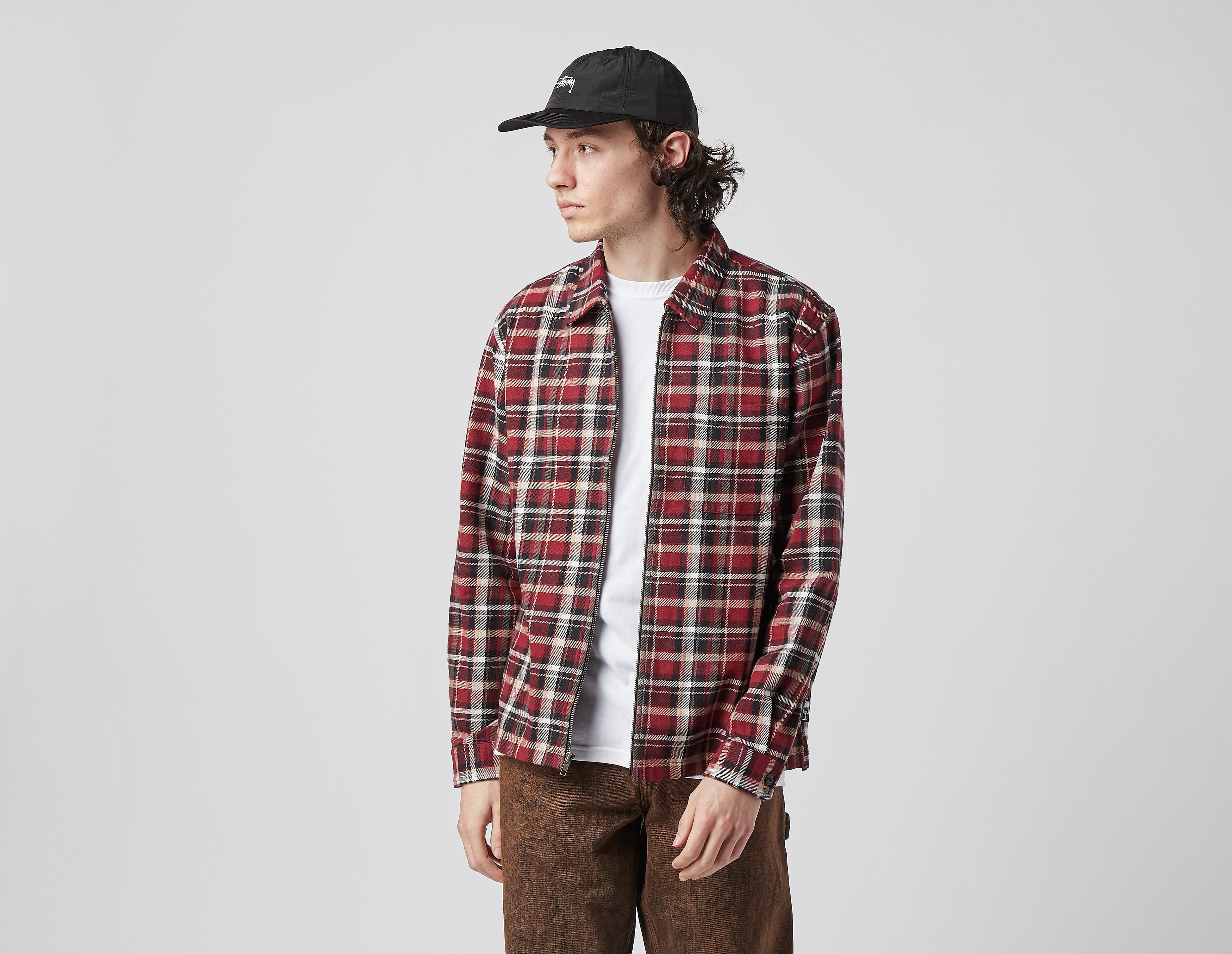 Stussy Zip Up Plaid Long Sleeve Shirt