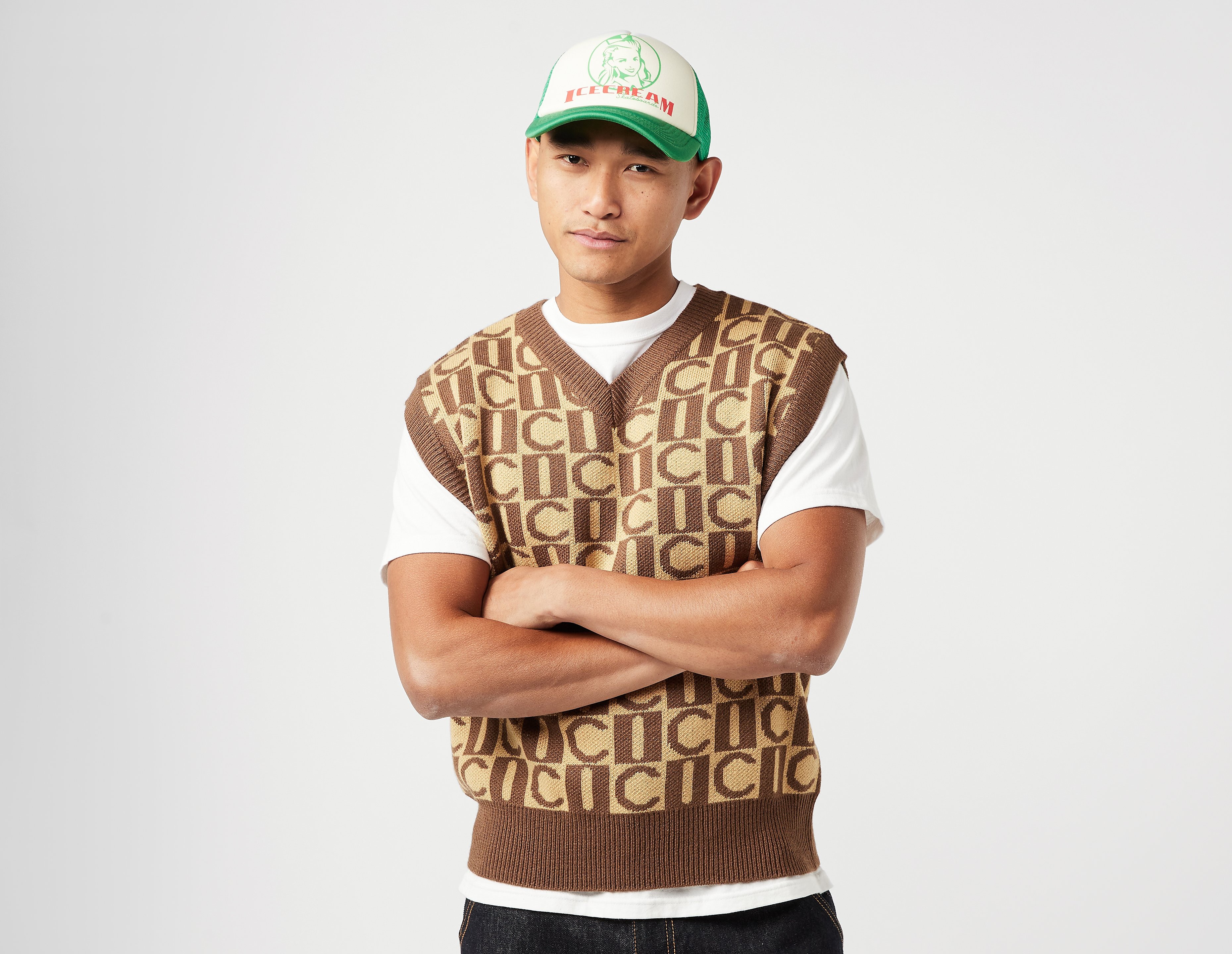 ICECREAM Checker V-Neck Knitted Vest