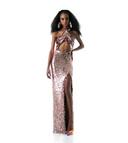 SEQUIN EMBROIDERY CUT-OUT HALTER NECK EVENING DRESS video thumbnail